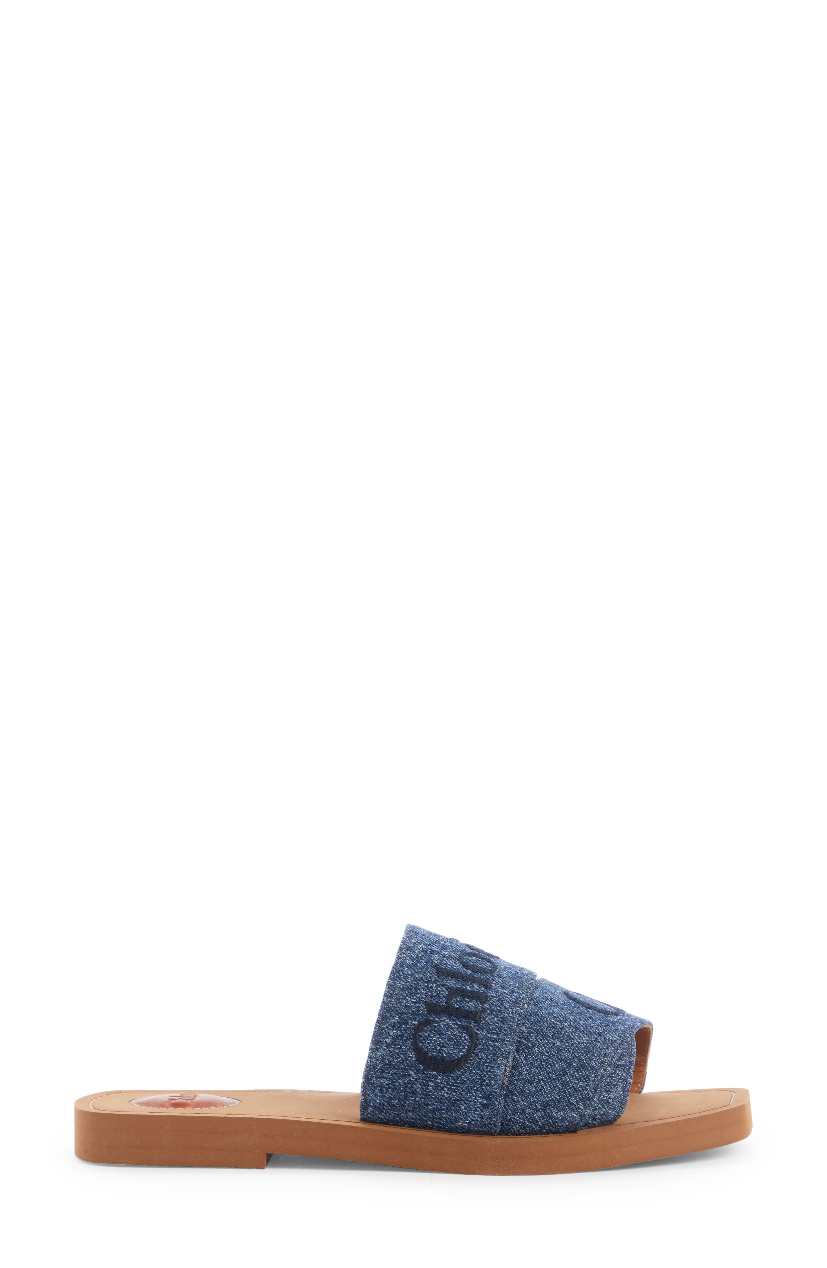 Chloé Woody Logo Denim Slide Sandal, Alternate, color, 