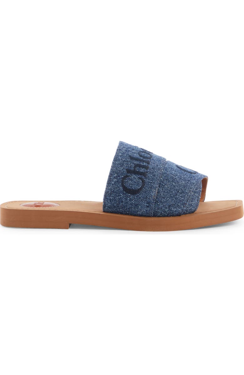 Chloé Woody Logo Denim Slide Sandal, Alternate, color,
