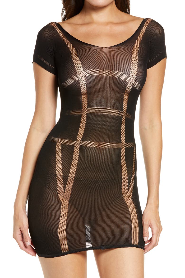 Hosiery Mesh Chemise, Main, color, BLACK