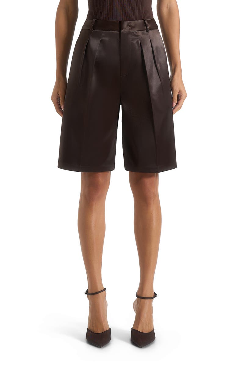 Manière De Voir Lorette Satin Double Pleat Shorts, Alternate, color, Brown