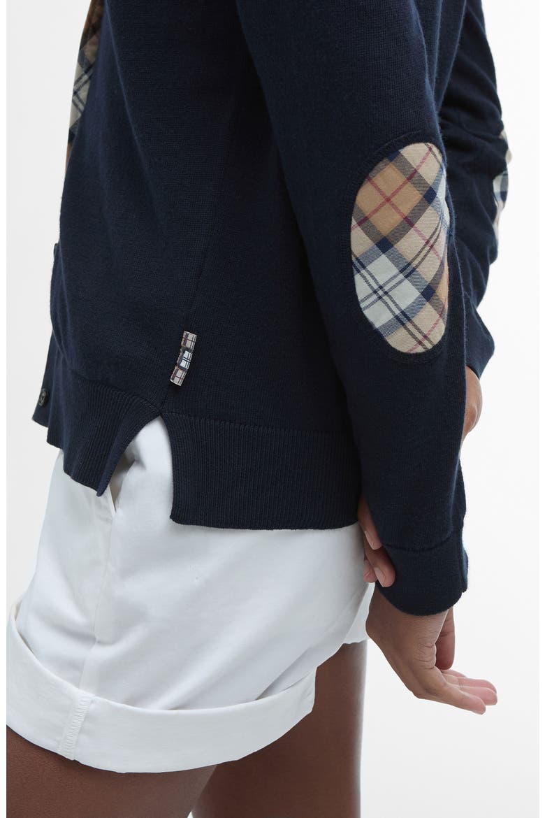 Bredon Tartan Accent Cotton & Cashmere Cardigan, Alternate, color, NAVY HESSIAN