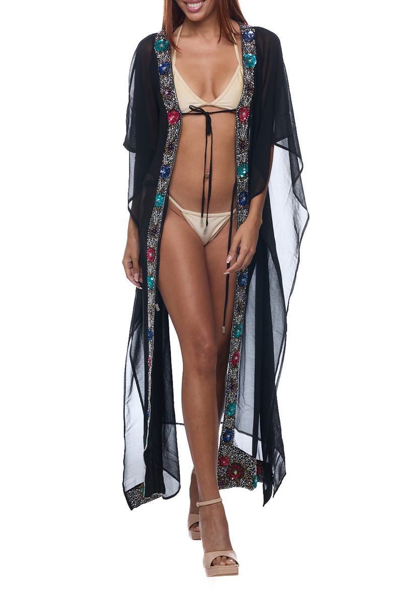 Embellished Longline Cover-Up Duster, Main, color, BLACK