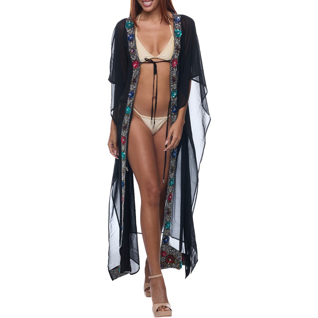 Ranee's Ranees Embellished Longline Cover-up Duster In Black