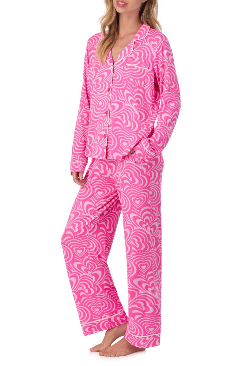 Room Service Pjs Piped Jersey Pajamas, Alternate, color, Pink/ Heart