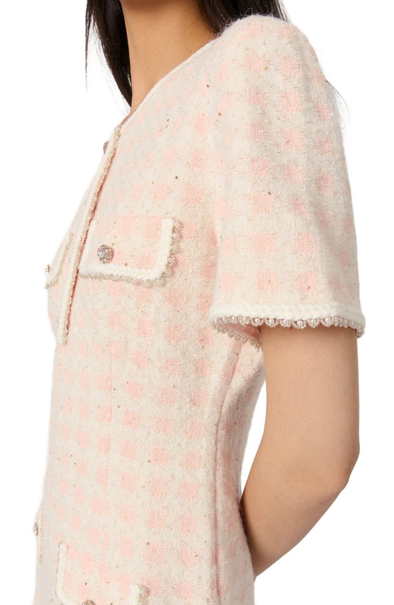 maje Tweed-effect knit mini dress, Alternate, color, 