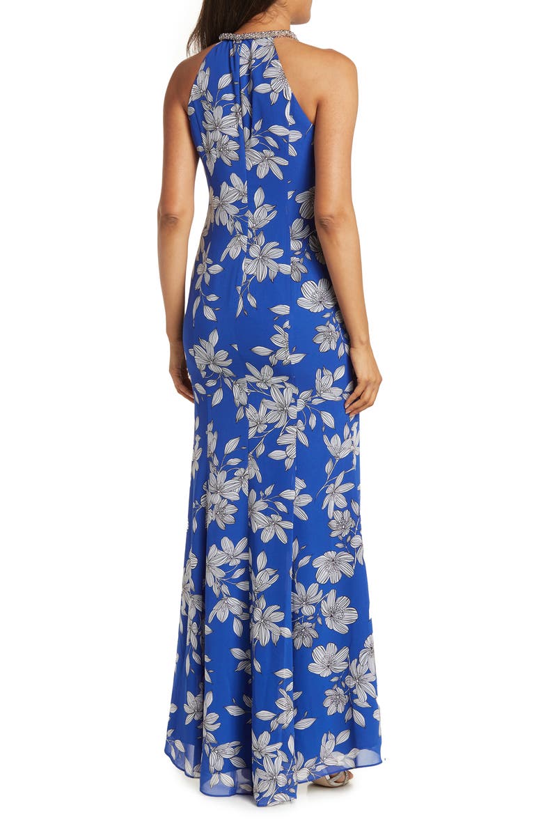 Calvin Klein Beaded Halter Necklace Sleeveless Floral Print Gown |  Nordstromrack
