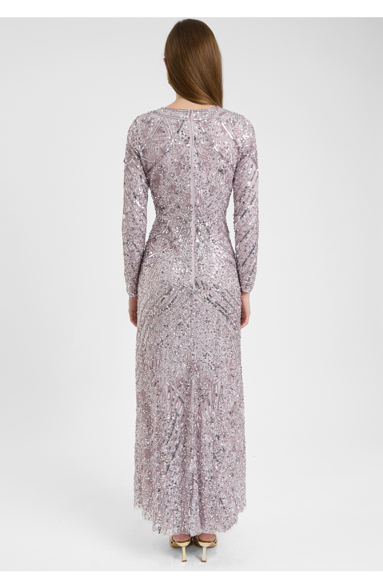 MARYISA Modest Embellished Allover Sequin Beaded Dress Maxi, Alternate, color, Lilac