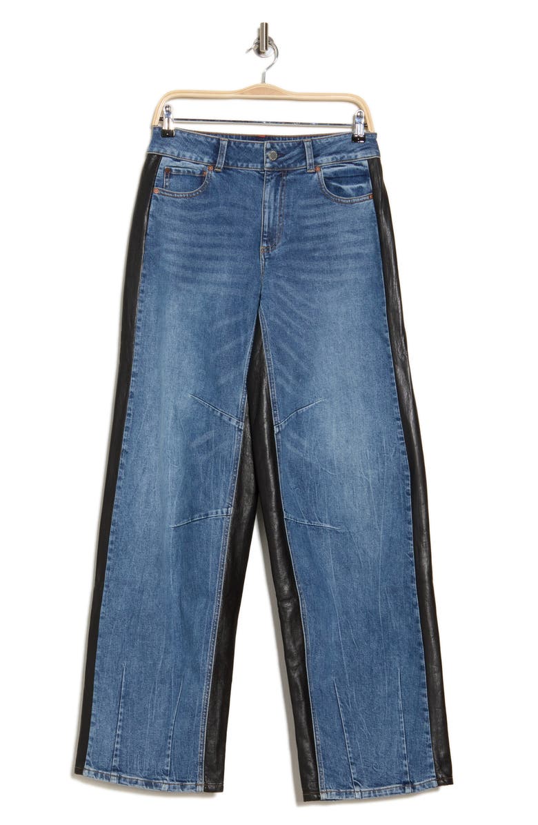 Alice + Olivia Parker Faux Leather Panel Wide Leg Jeans, Alternate, color,