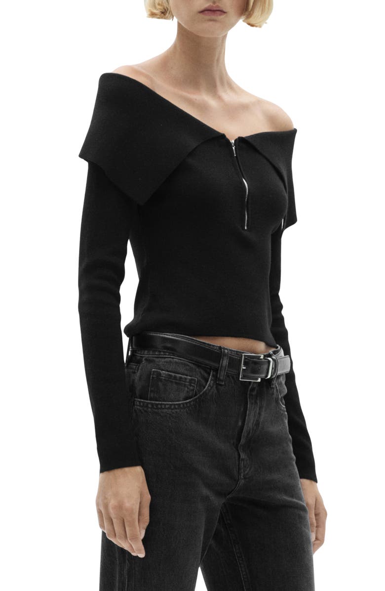 MANGO Off the Shoulder Zip Front Cardigan, Alternate, color,