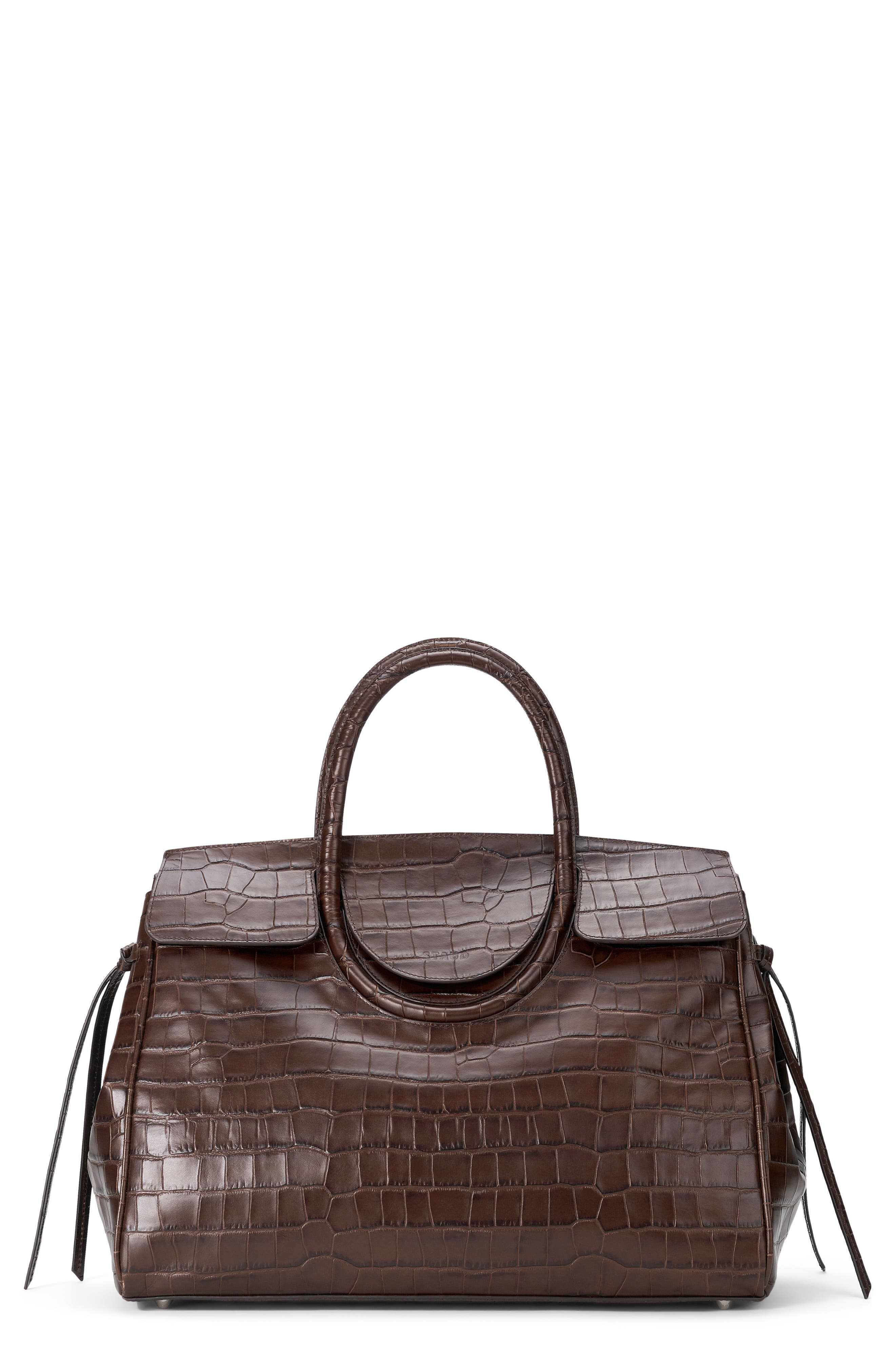 STAUD Maude Leather Carryall Bag, Main, color, Espresso Croco