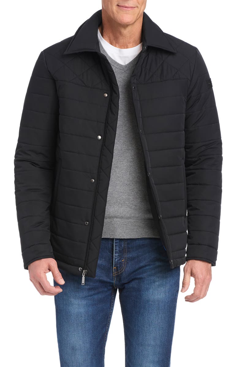 Vince Camuto Quilted Shirt Jacket, Alternate, color, Black