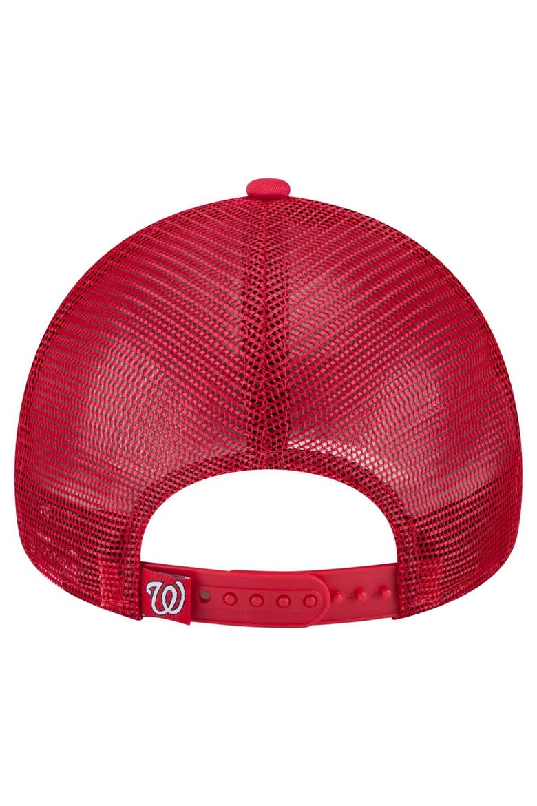 Men's New Era  Red Washington Nationals Distressed 9FORTY A-Frame Adjustable Trucker Hat, Alternate, color, Red