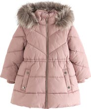 NEXT Kids' Hooded Puffer Coat with Faux Fur Trim