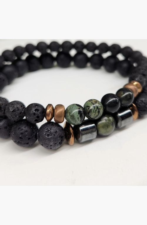 Humanist Beauty Crystal Lava Beaded Bracelet Set
