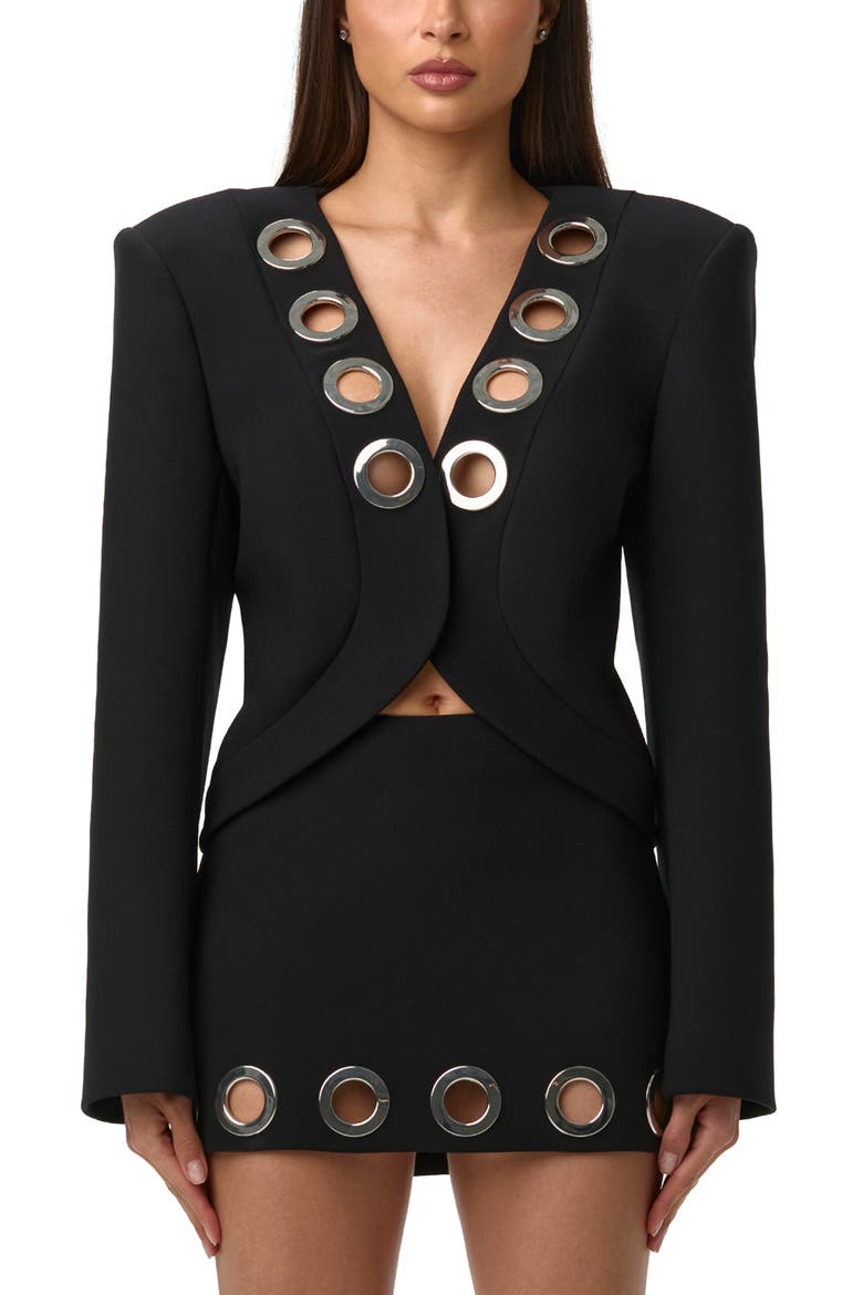 Grommet Ponte Blazer, Main, color, BLACK