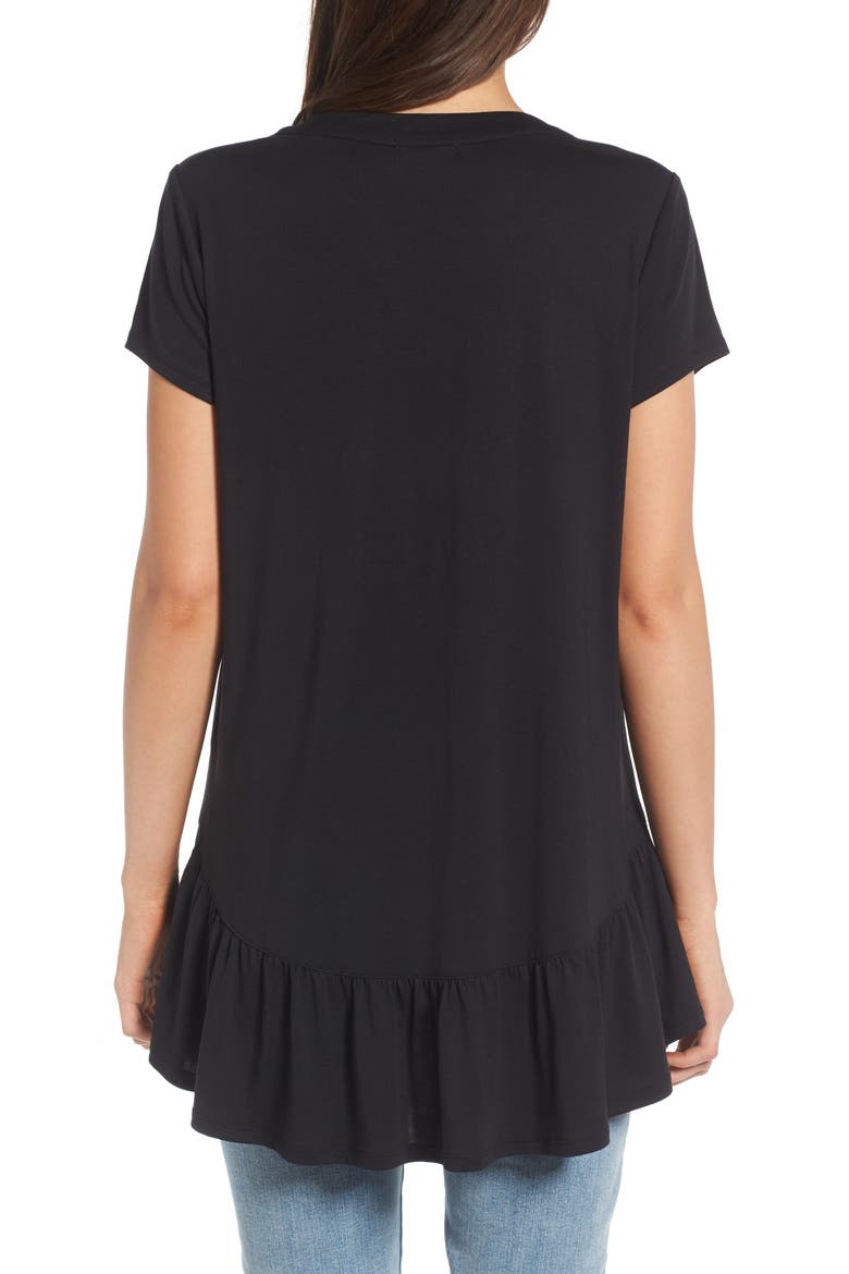 Ruffle Hem Tee, Alternate, color, BLACK