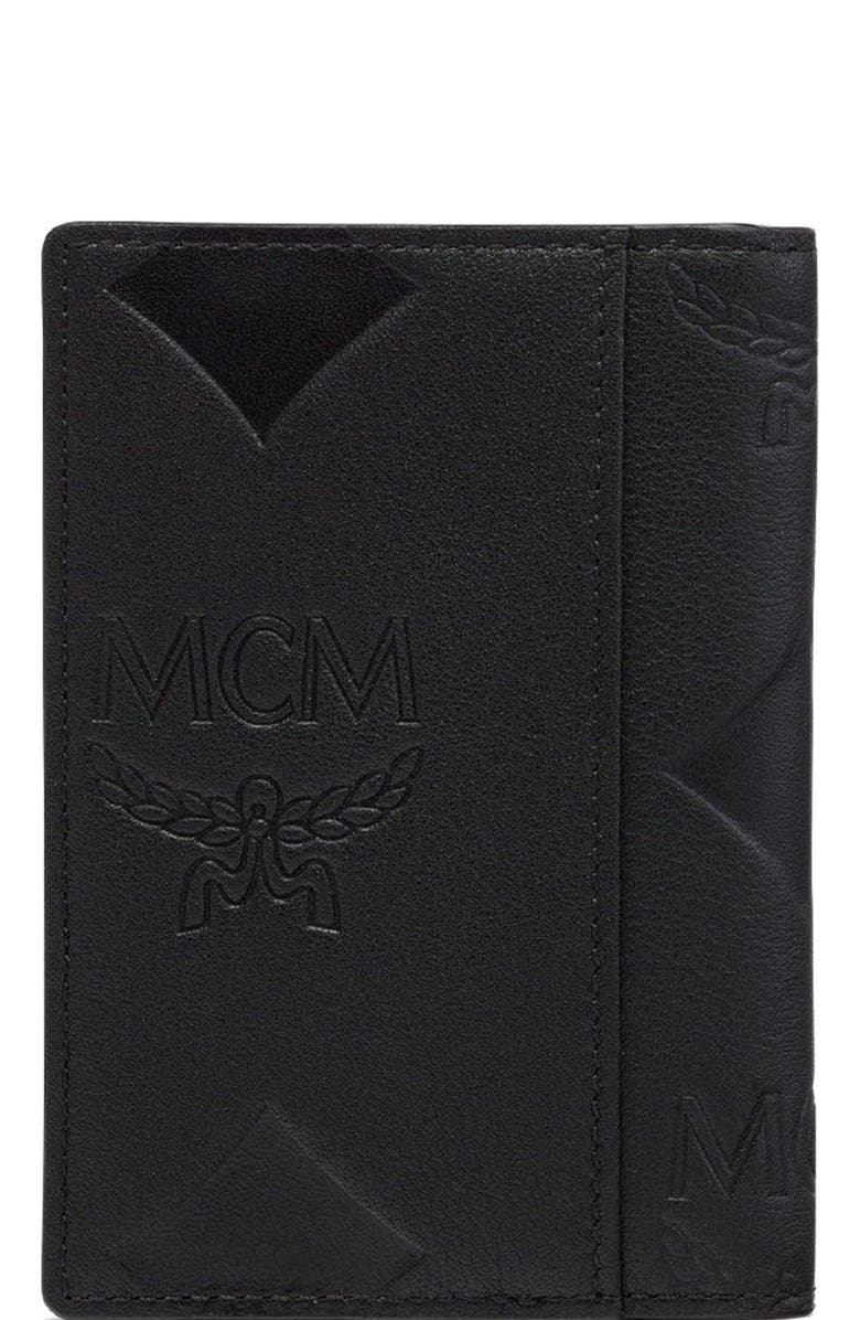 MCM Aren Bifold Card Wallet in Maxi Monogram Leather, Alternate, color, Black