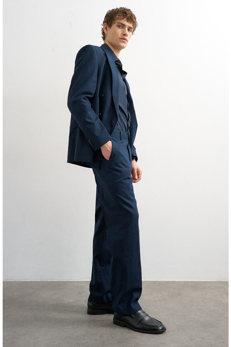 Linen Blend Straight Leg Pants, Alternate, color, NAVY