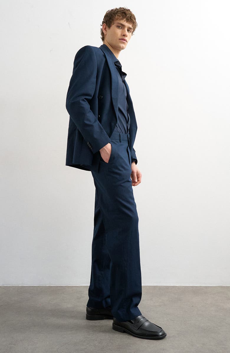 Topman Linen Blend Straight Leg Pants, Alternate, color, Navy