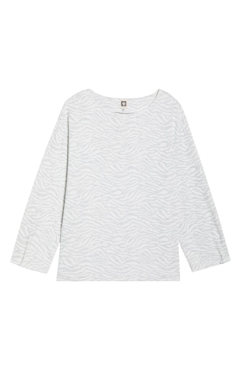 Anne Klein Zebra Stripe Boat Neck Knit Top, Alternate, color, White Dove/ Htr Grey