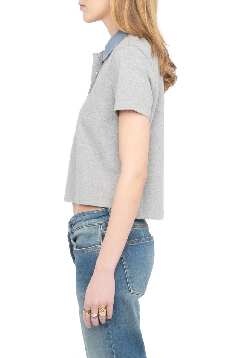Zadig & Voltaire Mirta Crop Polo, Alternate, color, Medium Grey