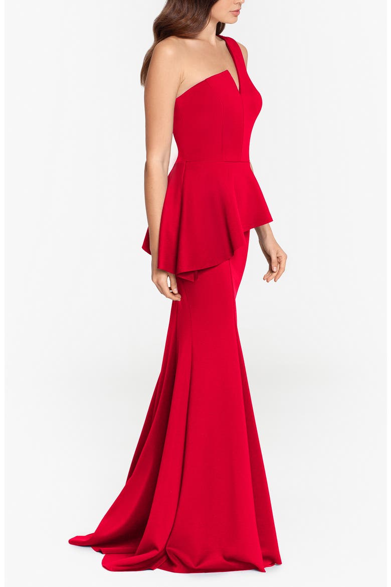 One-Shoulder Scuba Crepe Mermaid Gown, Alternate, color, RED