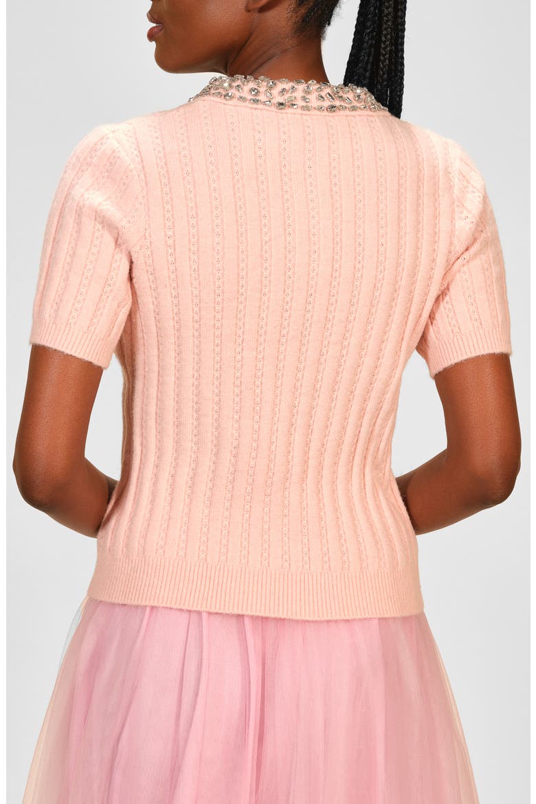 Crystal Accent Polo Sweater, Alternate, color, PALE BLUSH