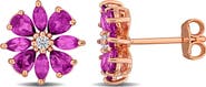 DELMAR Rhodolite and White Topaz Flower Stud Earrings
