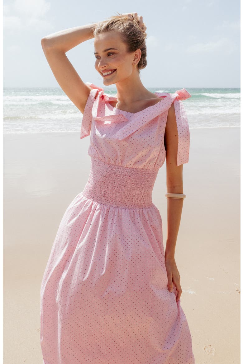 Leticia Polka Dot Cotton Midi Dress, Alternate, color, PINK POLKA DOT
