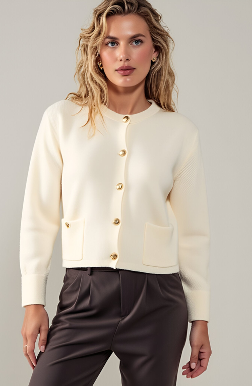 Modenaire Button-front Cardigan With Patch Pockets In White