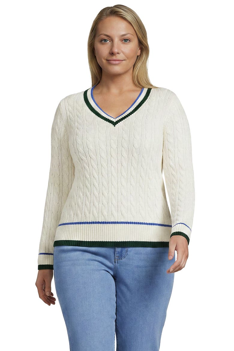 Plus Drifter Cable V-neck Sweater, Main, color, Fresh Ivory Tipping