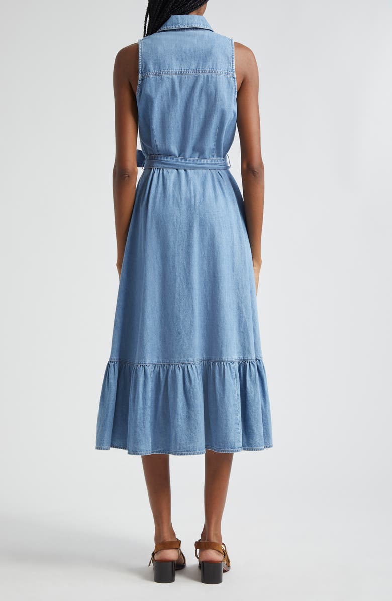 Veronica Beard Edwina Sleeveless Cotton Denim Midi Shirtdress, Alternate, color, Iceberg