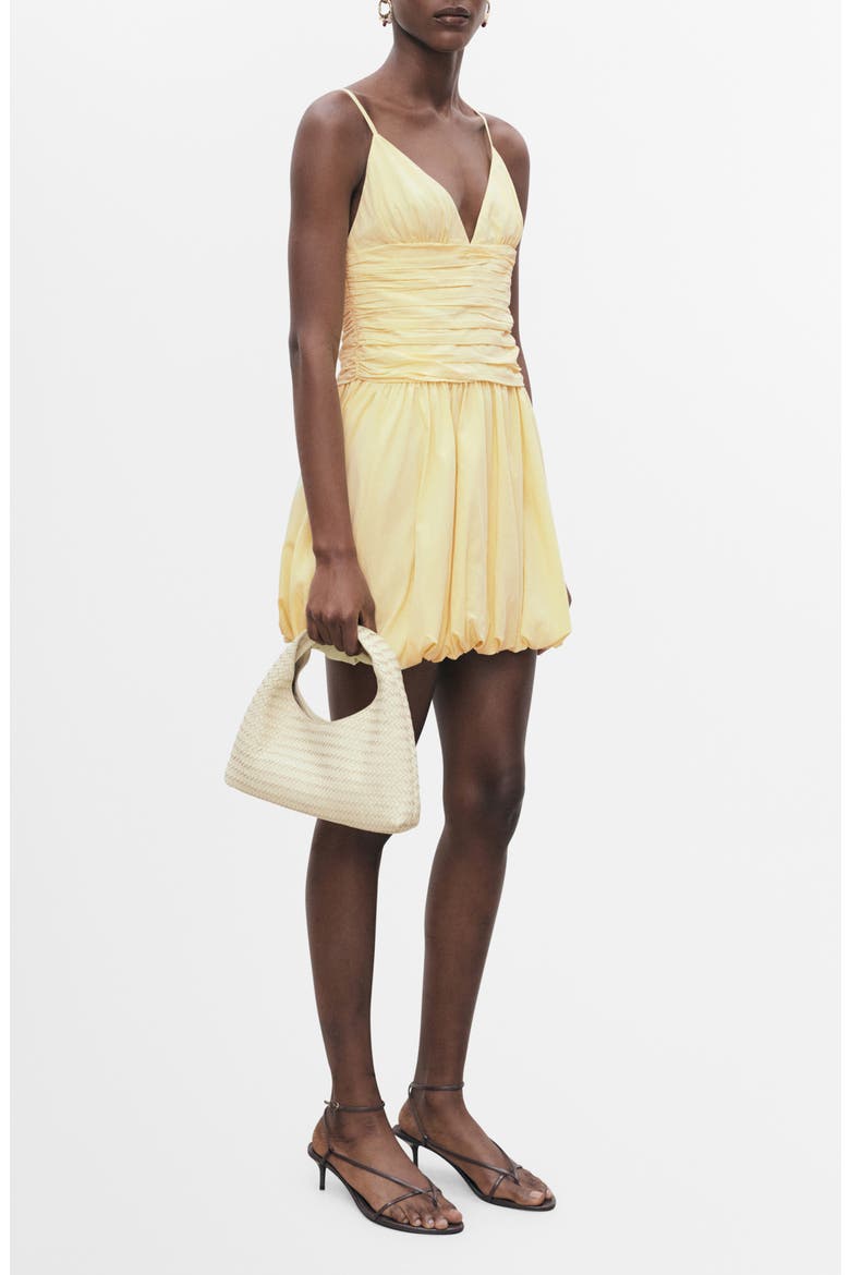 Ruched Bubble Hem Minidress, Main, color, PASTEL YELLOW