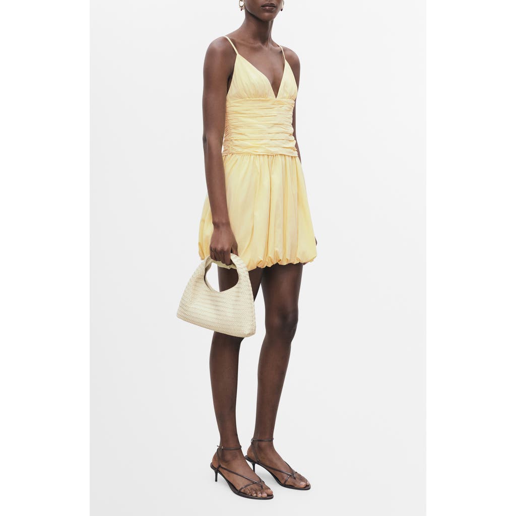 Mango Short Balloon-effect Dress Pastel Yellow