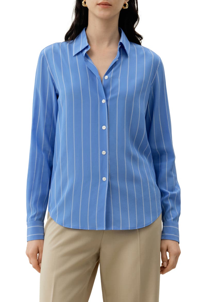 Women's Amalfi Striped Long Sleeves Silk Shirt, Main, color, Amalfi Stripe