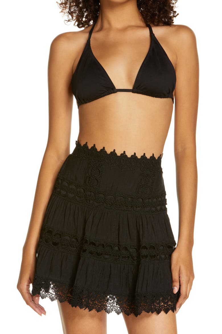 Lace Inset Skirt, Main, color, BLACK