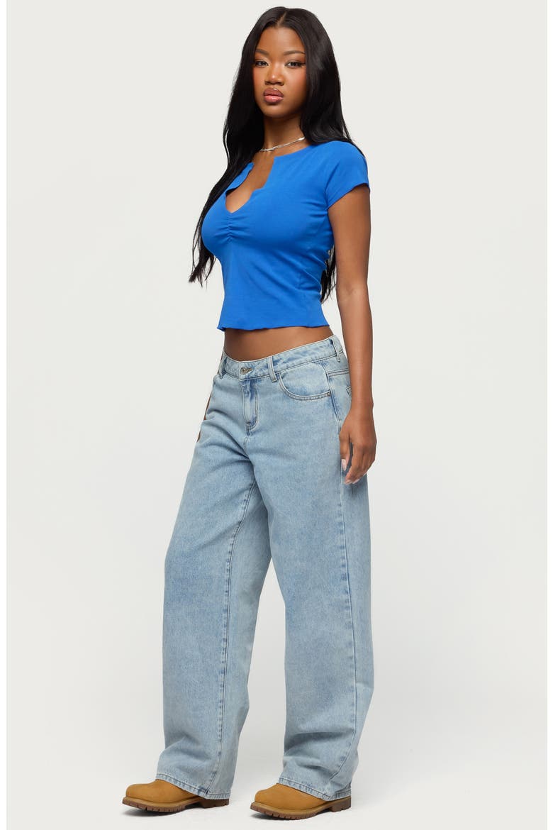Andria Crop V-Neck Top, Alternate, color, BLUE