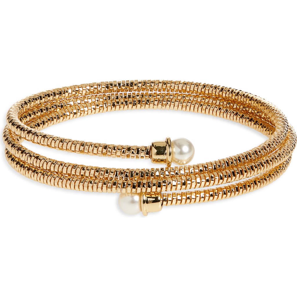 Nordstrom Faux Pearl Cap Coil Bracelet In Gold