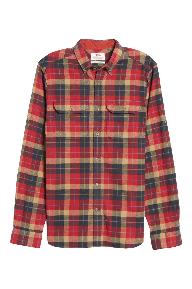 Singi Plaid Button-Down Flannel Shirt, Alternate, color, DEEP RED