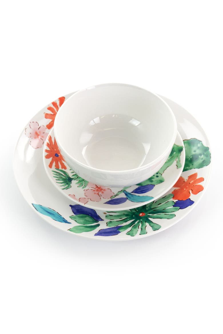 Dazzling Lily 12 Piece Ceramic Dinnerware Set, Alternate, color, White