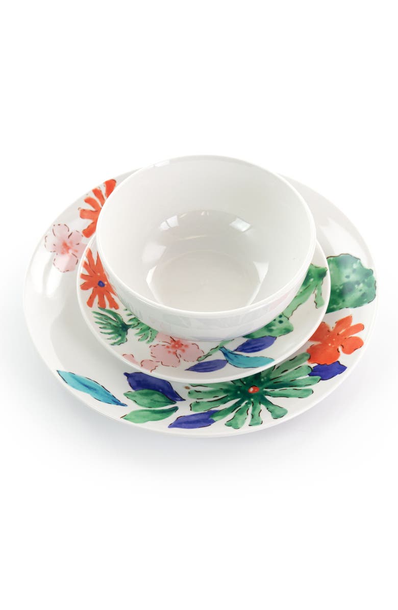 Gibson Home Dazzling Lily 12 Piece Ceramic Dinnerware Set, Alternate, color, White