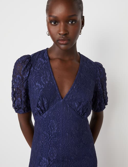 Finery London Loretta 3/4 Sleeve Lace Midi Dress In Blue