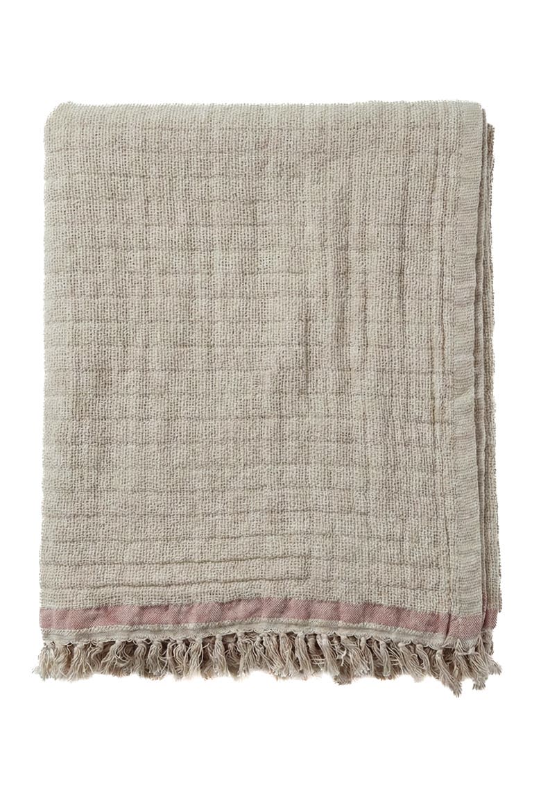 Vintage Texture Linen Throw with Stripes, Main, color, Beige/Pink