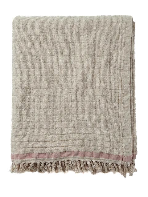 Vintage Texture Linen Throw with Stripes