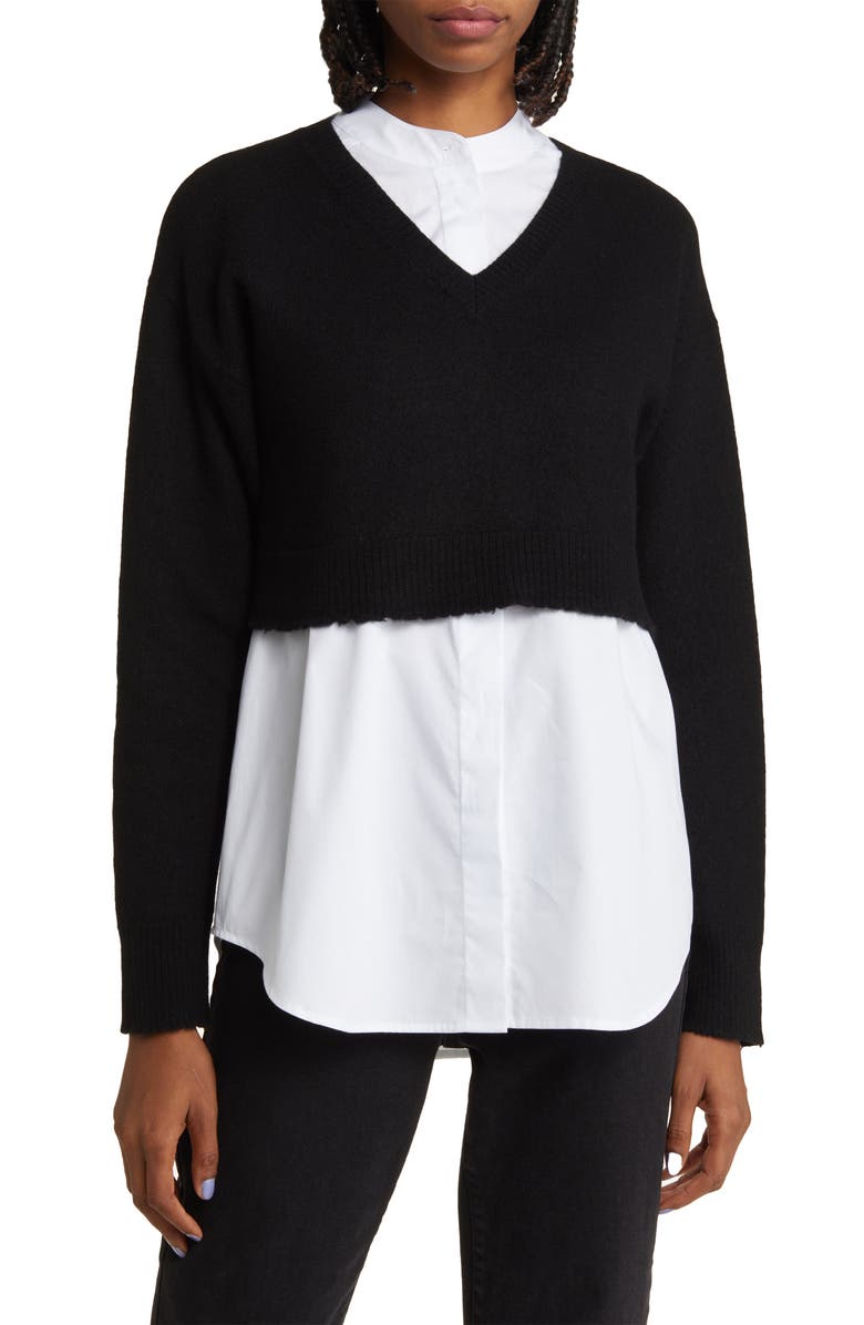 AllSaints Donna Mixed Media Sweater, Main, color, Black/ White