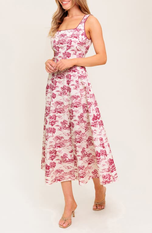 Flying Tomato Square Neck Print Midi Dress In Multi