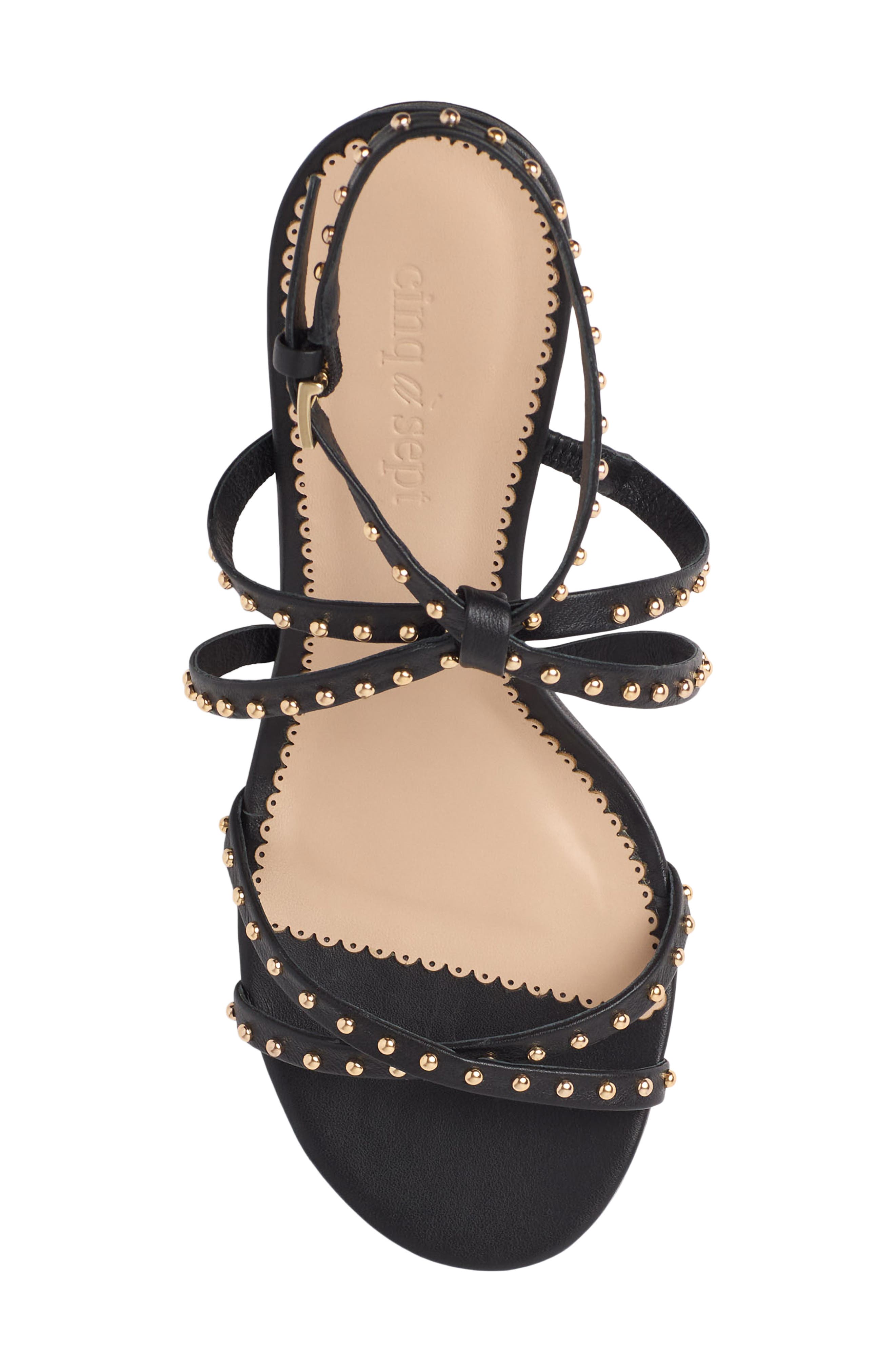 Cinq à Sept Blair Studded Ankle Strap Sandal, Alternate, color, Black/ Gold