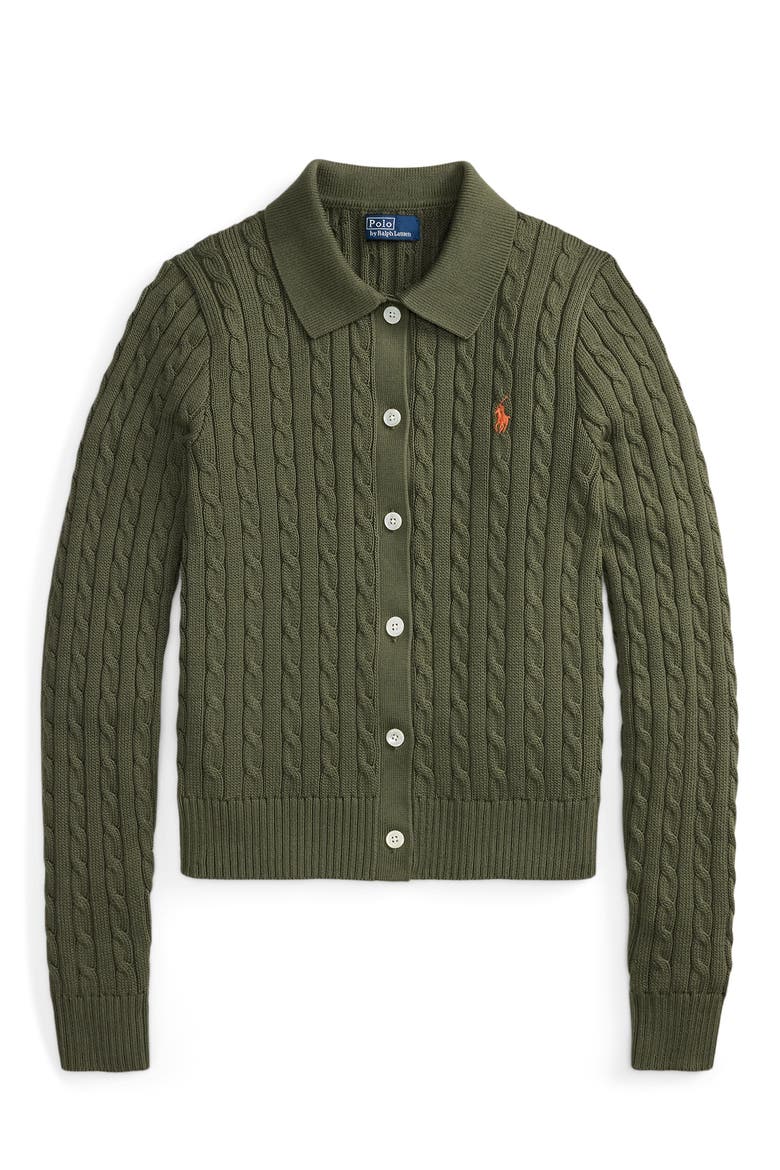 Cable Knit Cotton Cardigan, Alternate, color, DENSE OLIVE