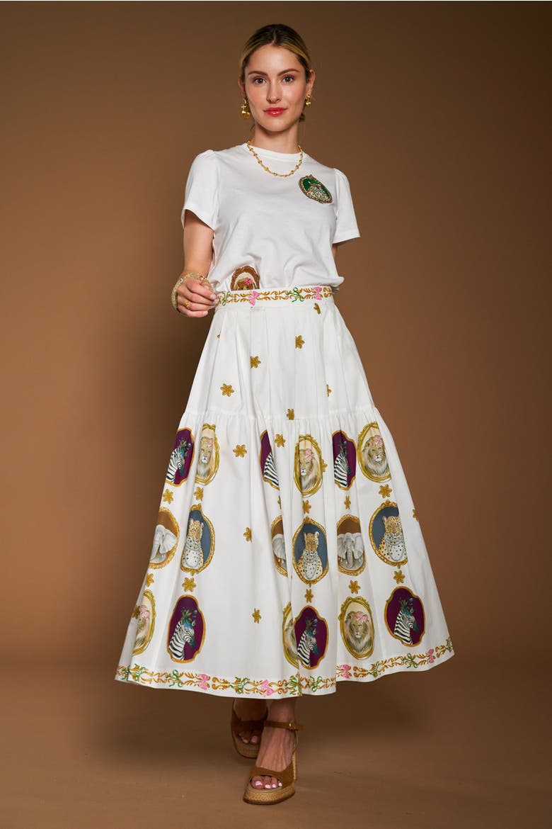 Printed Cotton Skirt With Pockets, Alternate, color, White / Multicolour