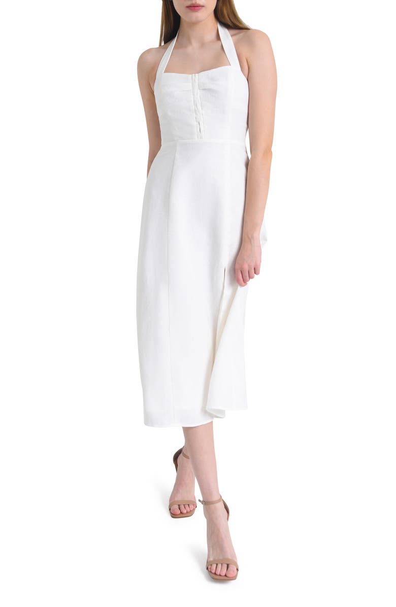 WAYF Simone Halter Neck Linen Midi Dress, Alternate, color,